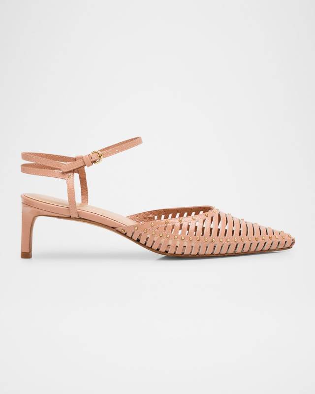 Francine Caged Leather Ankle-Strap Pumps
